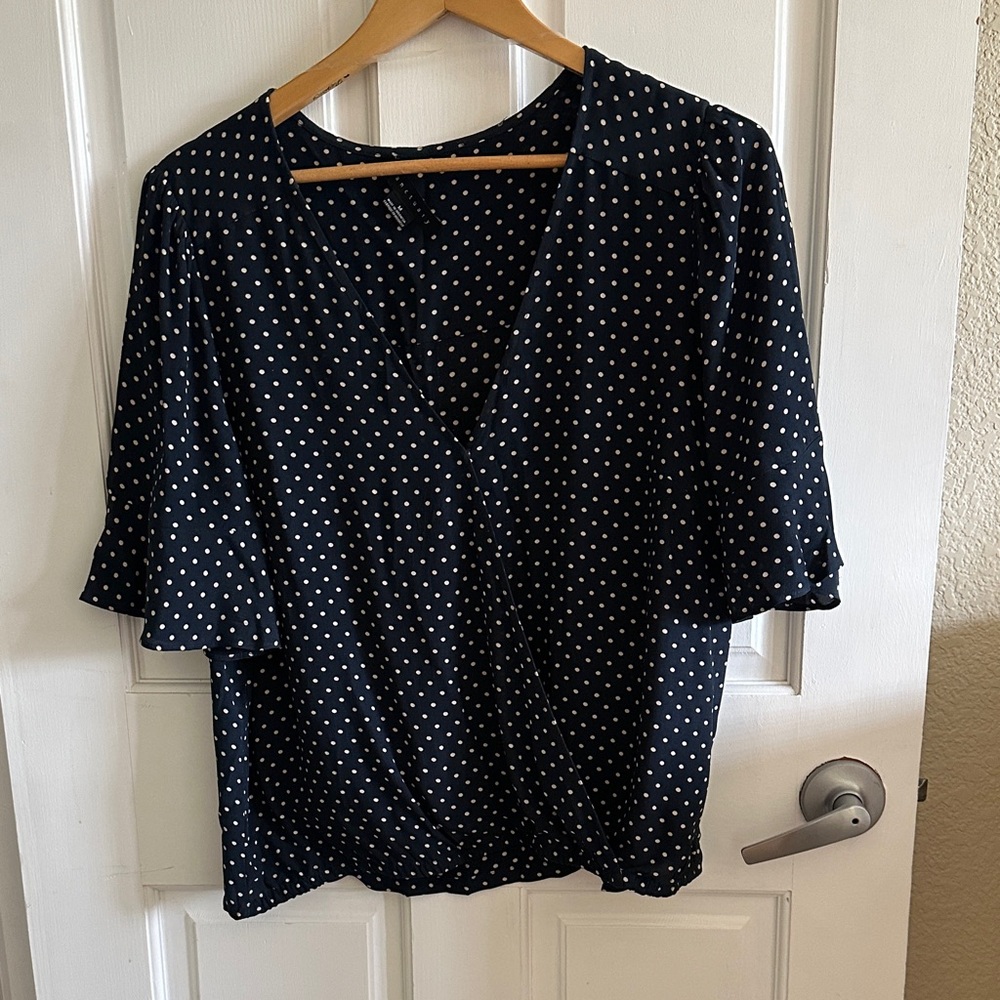Sanctuary Midnight Blue Blouse with White Dots